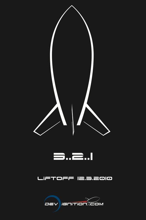 Stylized rocket ship design with DevIgnition logo.
